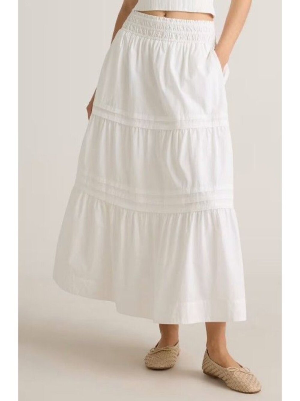 Quince 100% Organic Cotton Poplin Tiered Maxi Skirt Classic White Size X-Small